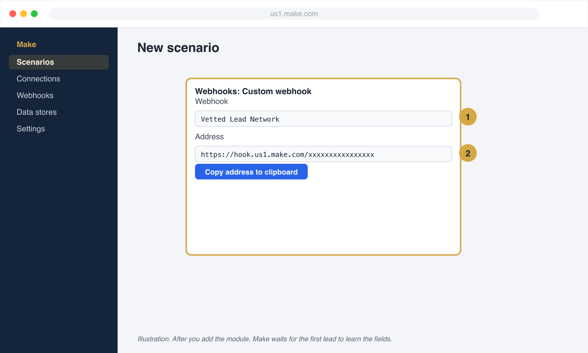 Make custom webhook module with the Add button